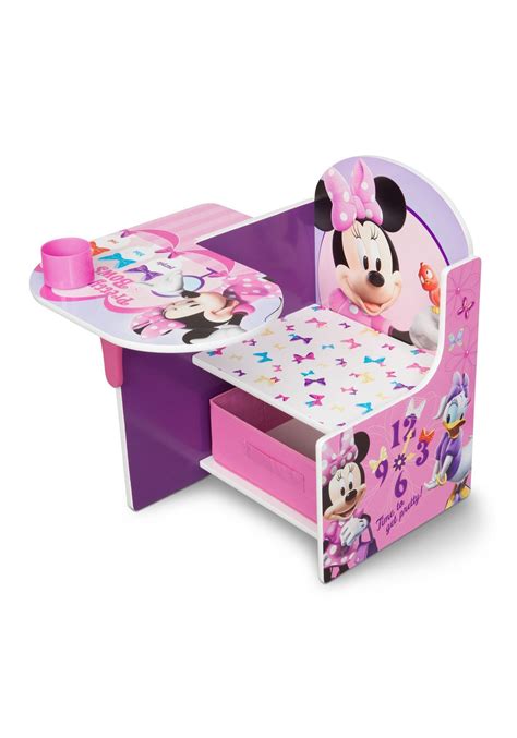 Perfectly sized, this durably constructed chair and desk combo works for them and their space with its large work surface and low height that makes it easy for preschool kids and toddlers to get in and out on their own. Disney Minnie Mouse Chair Desk with Storage Bin