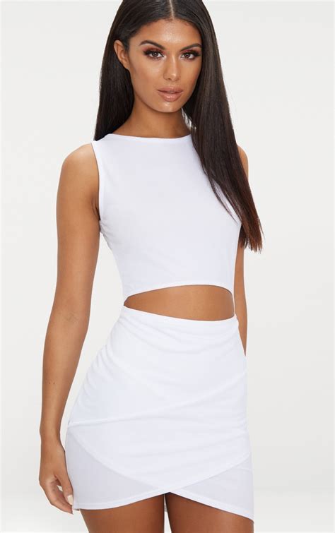 White Cut Out Detail Wrap Skirt Bodycon Dress Prettylittlething