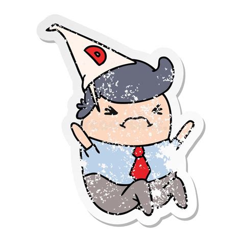 Distressed Sticker Cartoon Kawaii Man In Dunce Hat Stock Vector