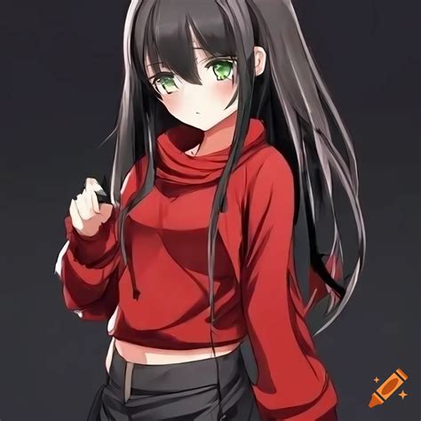 Render Of An Anime Girl With Black Hair And Green Eyes