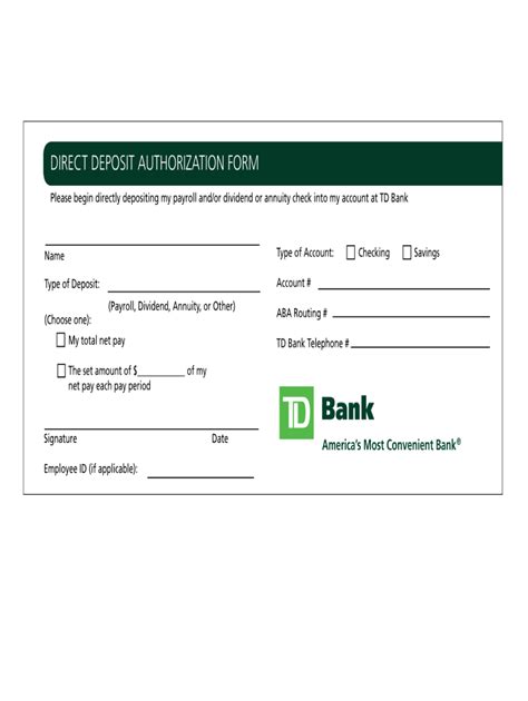 Td bank has three different kinds of small business checking accounts: Generic Authorization Agreement For Automatic Deposit ...