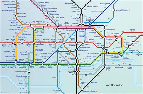 Underground Map Featuring Time Taken To Walk Between Stations Rlondon