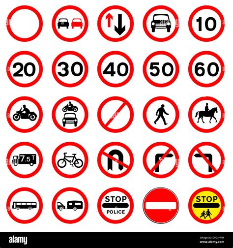 A Selection Of Common Round Road Traffic Signs Stock Photo Alamy