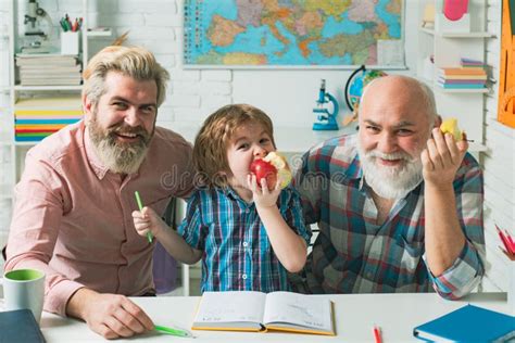 Grandfather Father And Child Son Learning At Home Classroom Knowledge