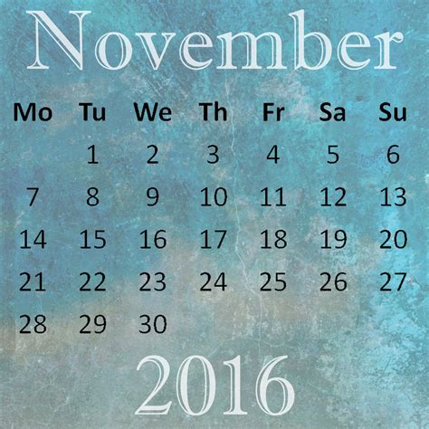 November 2016 Calendar Free Stock Photo Public Domain Pictures