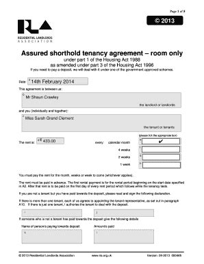 Assured Shorthold Tenancy Agreement Room Only Fill And Sign Printable