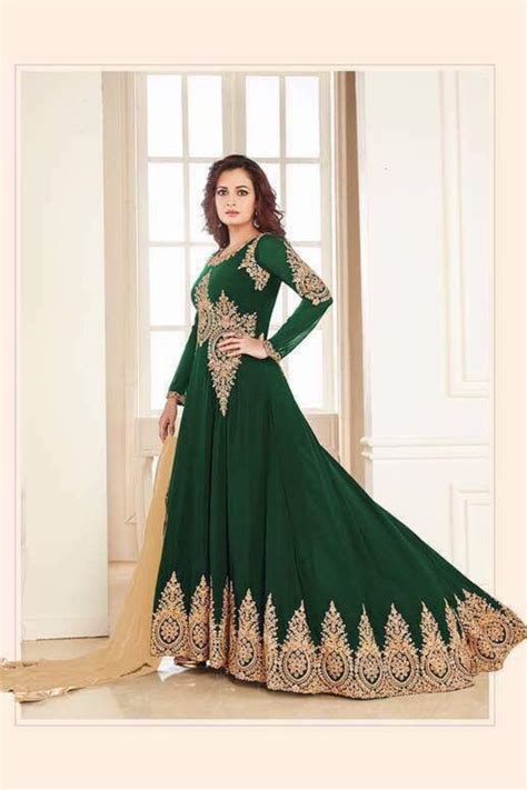 Wonderful Green Colored Partywear Embroidered Anarkali Pakistani Formal Dresses Designer