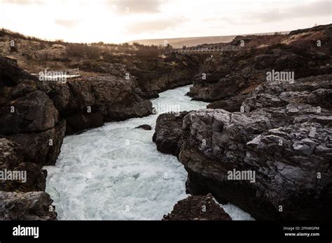 Barnafossar Waterfall Husafell Iceland Stock Photo Alamy