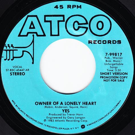 Yes Owner Of A Lonely Heart 1983 Ar Vinyl Discogs