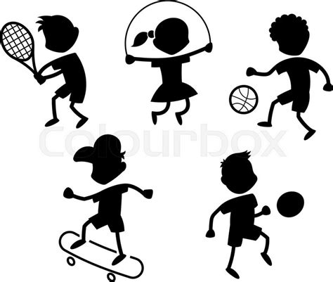 Cartoon Sport Icons Playing Kids Stock Vector