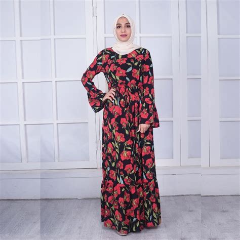 Elegant Muslim Print Floral Dress Abaya Cardigan Long Robe Gowns Jubah