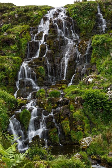 Small Waterfall On A Cloudy Day On The Isle Of Skye In Scotland