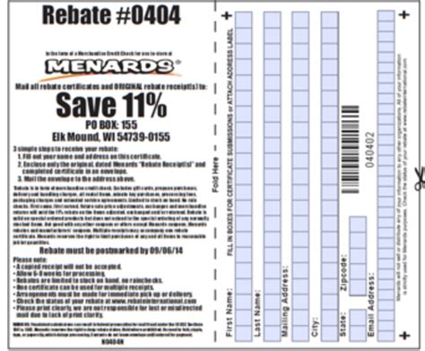Menards 11% Rebate Form - Printable Rebate Form