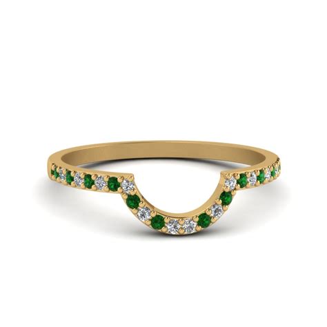 14k yellow gold wedding band engagement ring matching set his and hers men women. Thin Curve Wedding Diamond Band With Emerald In 14K Yellow ...