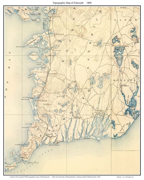 Falmouth 1890 Custom Usgs Old Topo Map Massachusetts Cape Cod