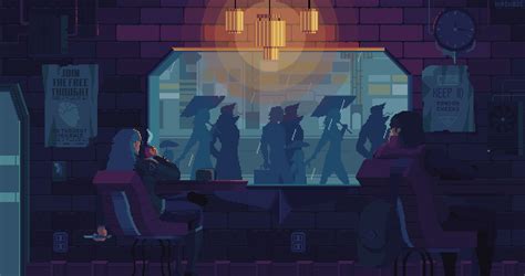 Beautiful Pixel Art Of A Cyberpunk Coffeeshop In The Rain Offworld