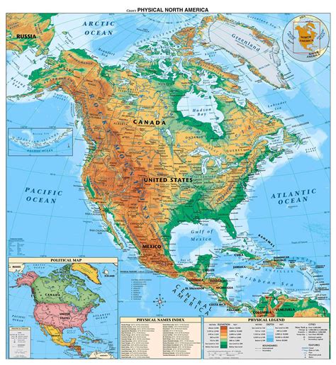 Detailed Physical Map Of North And Central America North America