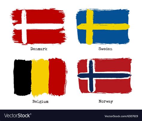 European Grunge Flags Flags Of Denmark Sweden Vector Image