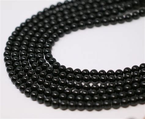 Natural Round Black Onyx Smooth Gemstone Beads Strands 15 Inches 4mm