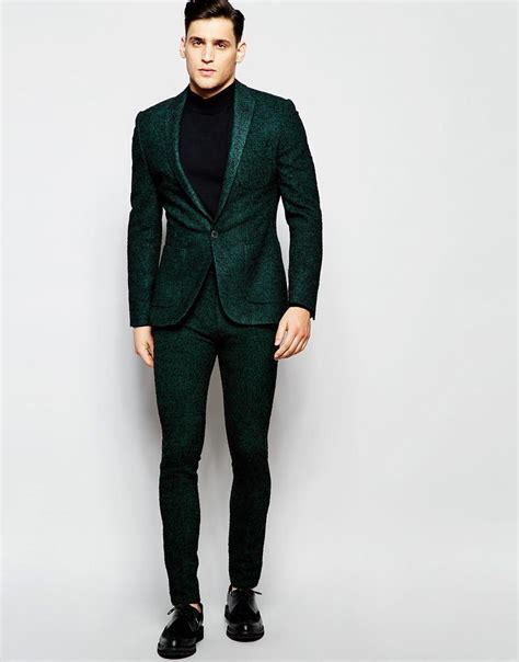 Asos Super Skinny Suit In Herringbone At Skinny Suits Green