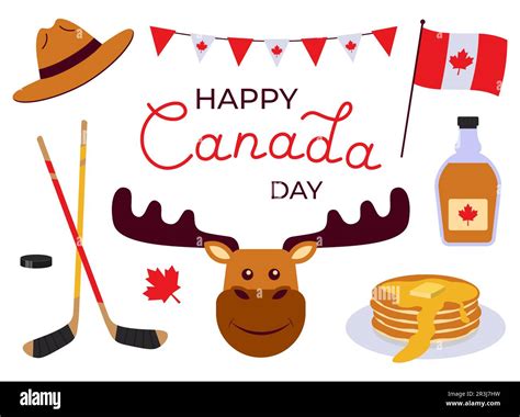 Happy Canada Day Collection Of Decoration Vector Illustration In Flat