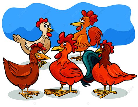 Hen And Rooster Vector Hd Png Images Cartoon Illustration Of Hens And