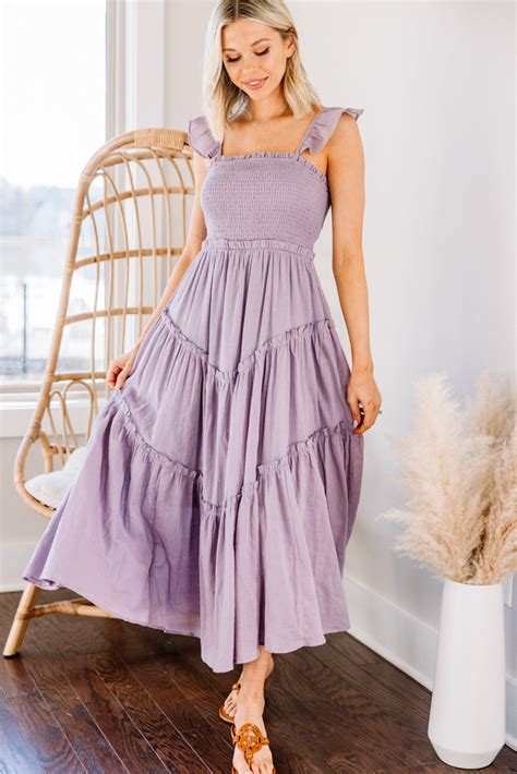 Pleasant Views Lavender Purple Smocked Midi Dress Shop The Mint
