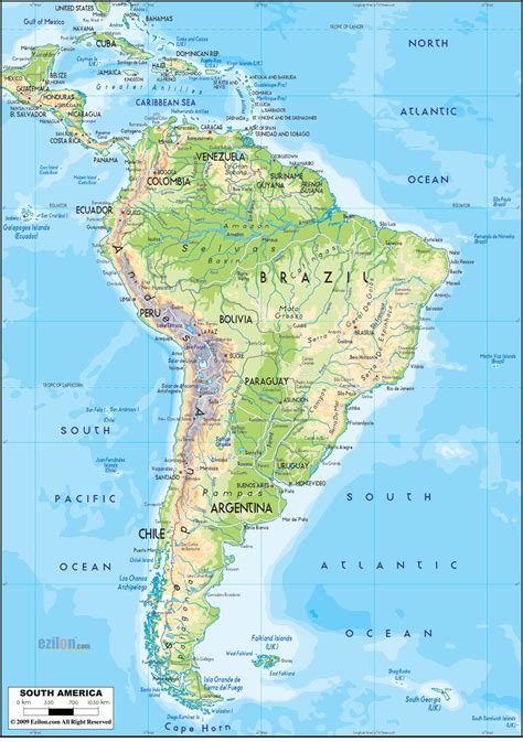 South America Map With Physical Features Time Zones Map