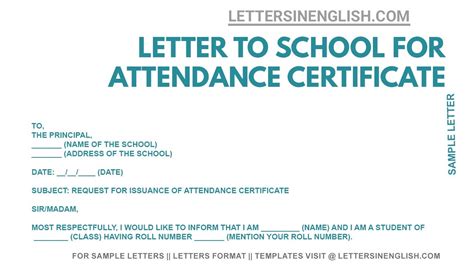 Request Letter For Attendance Certificate From School Letters In