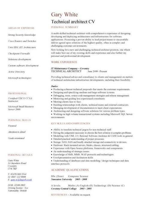 Technical architect CV sample, work experience, key skills ...