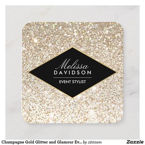 Champagne Gold Glitter And Glamour Event Planners Square Business Card