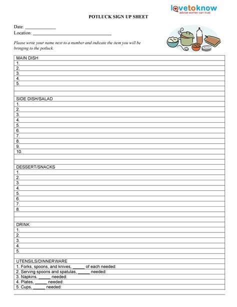 Free Printable Potluck Sign Up Sheet Template Word Printable Form