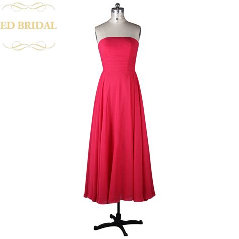 A Line Strapless Tea Length Fuchsia Bridesmaid Dress Maid Of Honor Dress Women Special Occasion