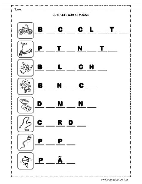 Atividade Complete As Vogais Acessaber