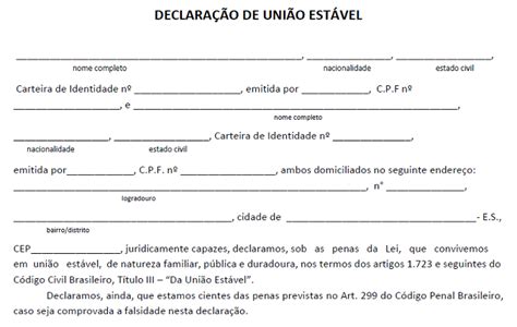 5 Modelos De Declaração De União Estável Para Baixar Pdf E Word