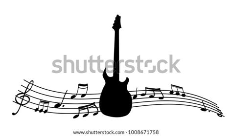 Black Silhouette Guitar Music Notes Stave Stock Vector Royalty Free