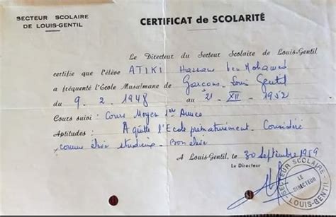 Un Certificat De Scolarité Fait En 1959 Photos Du Forum Belmahjoub
