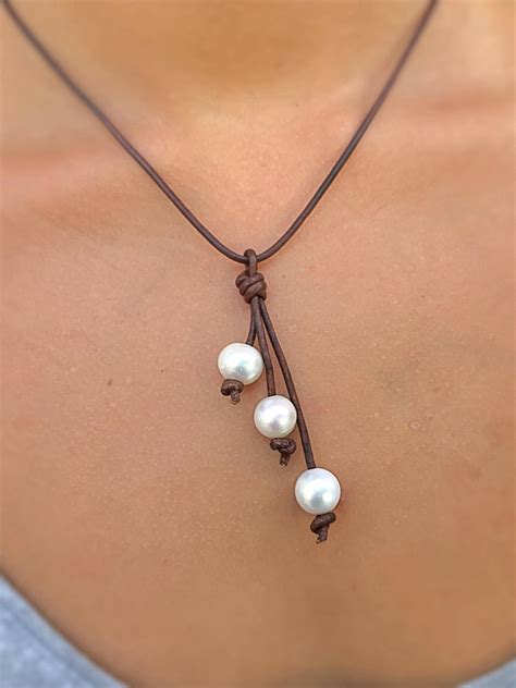 Leather Pearl Necklace Leather Pearl Jewelry Leather