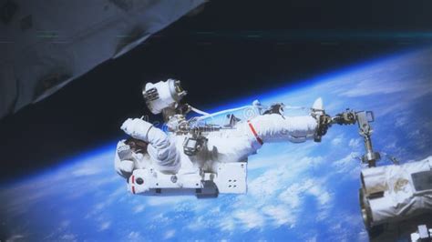 Astronaut Working On Space Station Above The Earth Astronaut Spacewalk