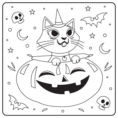 Halloween Cat Coloring Pages For Kids 9263159 Vector Art At Vecteezy