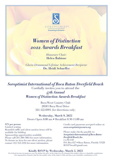 Soroptimist International Of Boca Ratondeerfield Beach 2023 Women Of Distinction 60 Years Of
