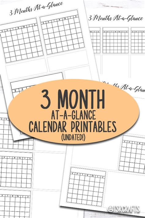 Calendar Printables Three 3 Month At A Glance Printable Etsy