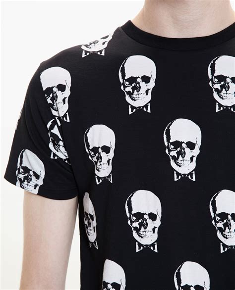 Saint Laurent Skull Print Cotton Jersey T Shirt In Black White Black