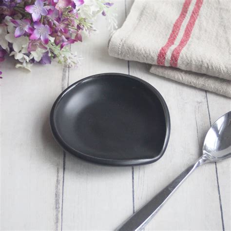 Andover Pottery — Medium Satin Black Spoon Rest Handmade Ceramic