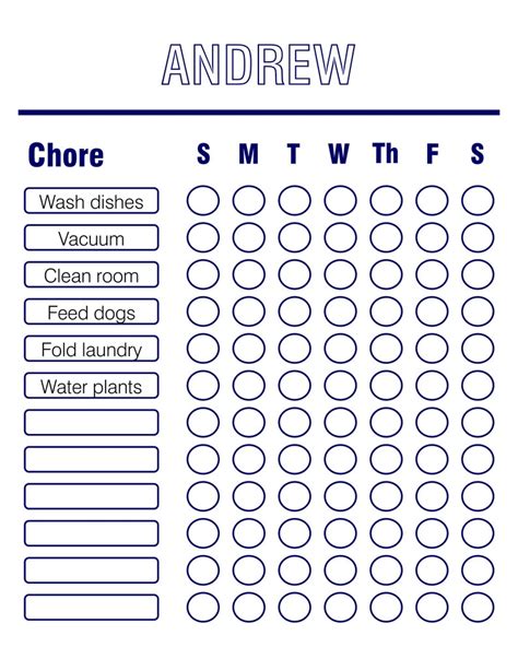 Personalized Chore Chart For Kids Printable Digital Print Out Etsy