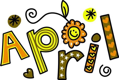 April Clip Art Whimsical Cartoon Text Doodle For The Month Of April