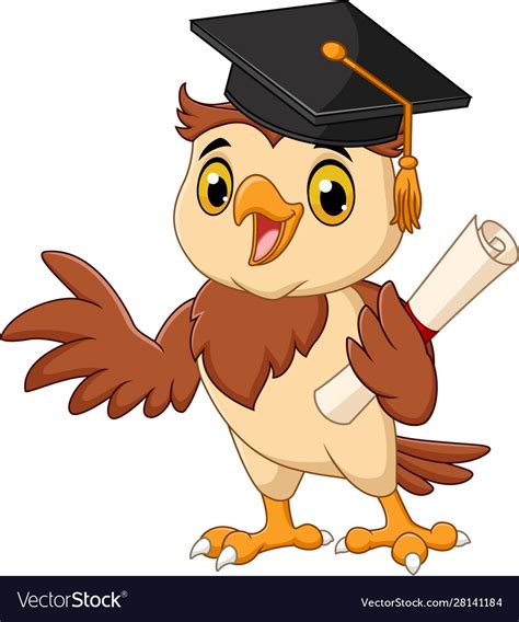 Cartoon Owl Wearing Graduation Cap Holding Diploma