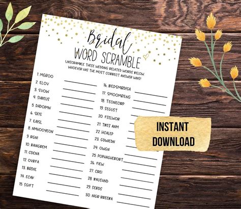 Gold Bridal Word Scramble Game Printable Bridal Shower Game Etsy