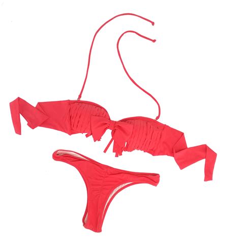 hot women tassel bikini red swimsuits brazilian biquini swimwear beachwear thong cheeky bottom