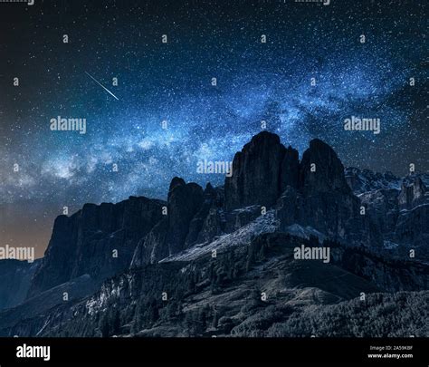 Milky Way Over Passo Gardena At Night Dolomites Stock Photo Alamy